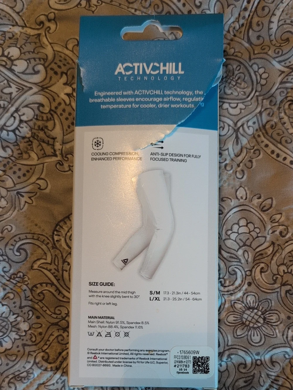 Reebok White Compression Leg Sleeves L/XL - ActivChill